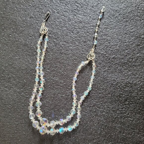 Vintage Aurora Borealis Crystal Beaded Double-Strand Necklace With Silver-Tone C - Picture 4 of 8